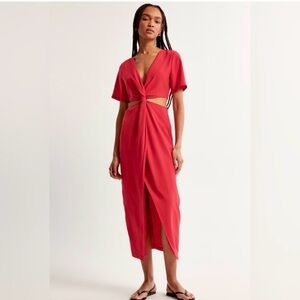Abercrombie & Fitch Knotted Red Cutout Midi Dress Sz Medium‎